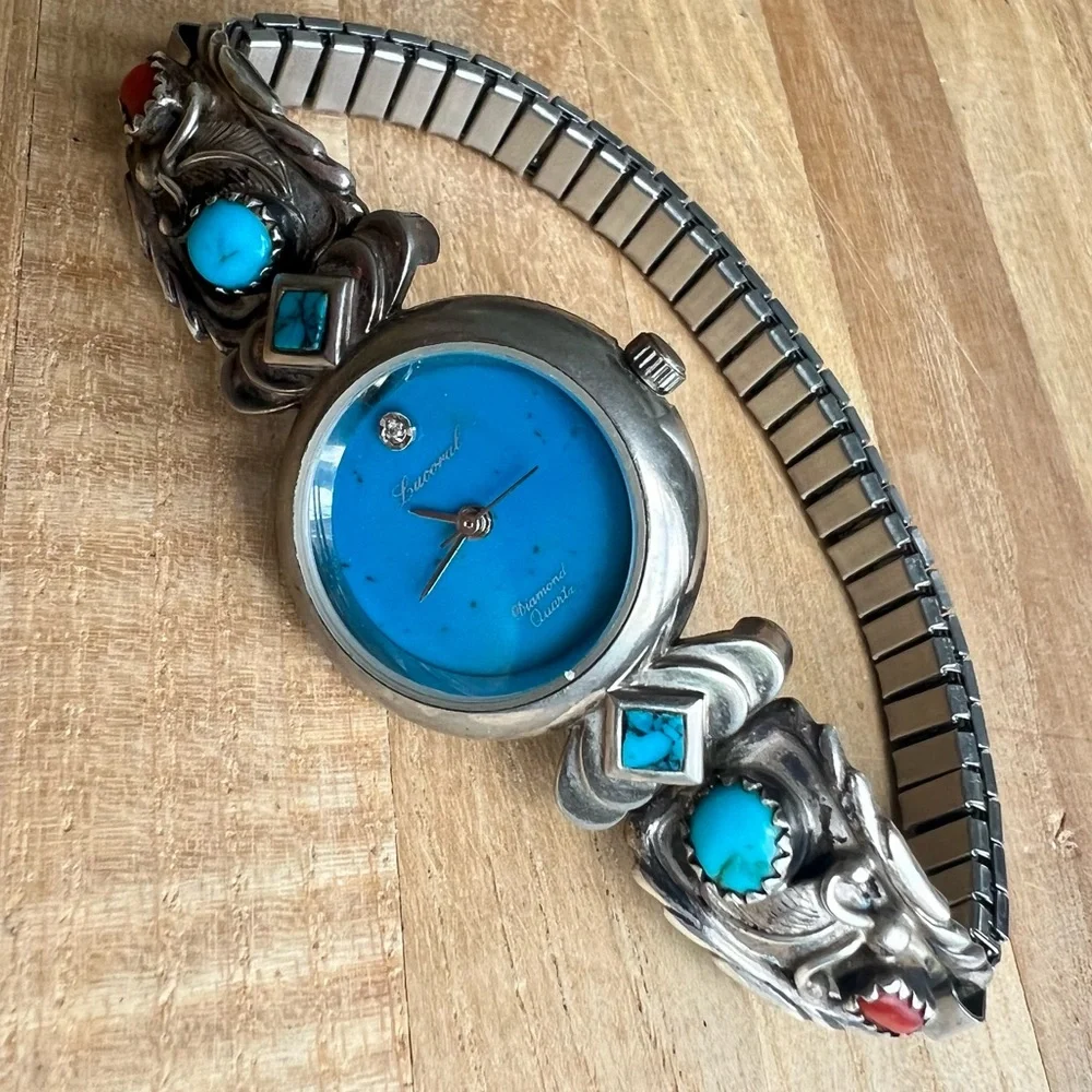 Lucoral ladies Sterling silver Native American watch wings turquoise watch